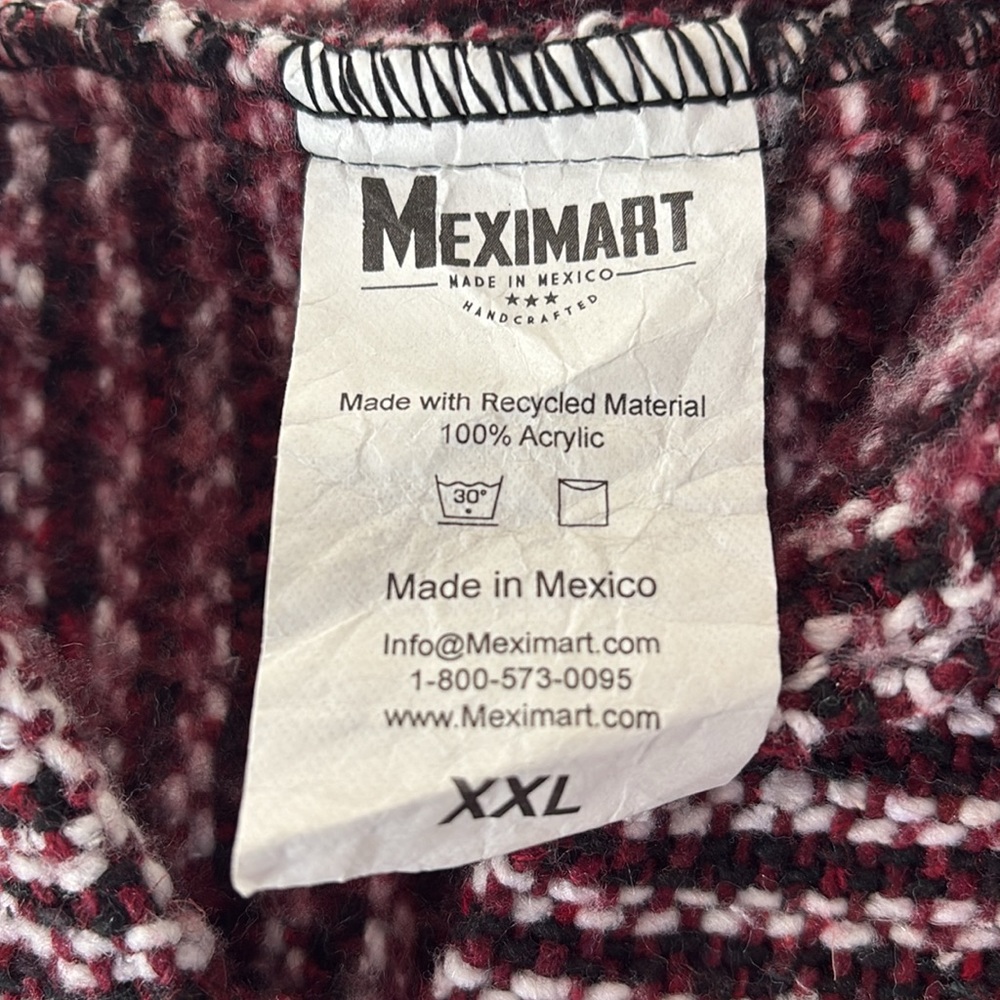 Mexican Poncho Baja Hoodie Surfer Skater Pullover Burgundy UNISEX - Picture 3 of 3